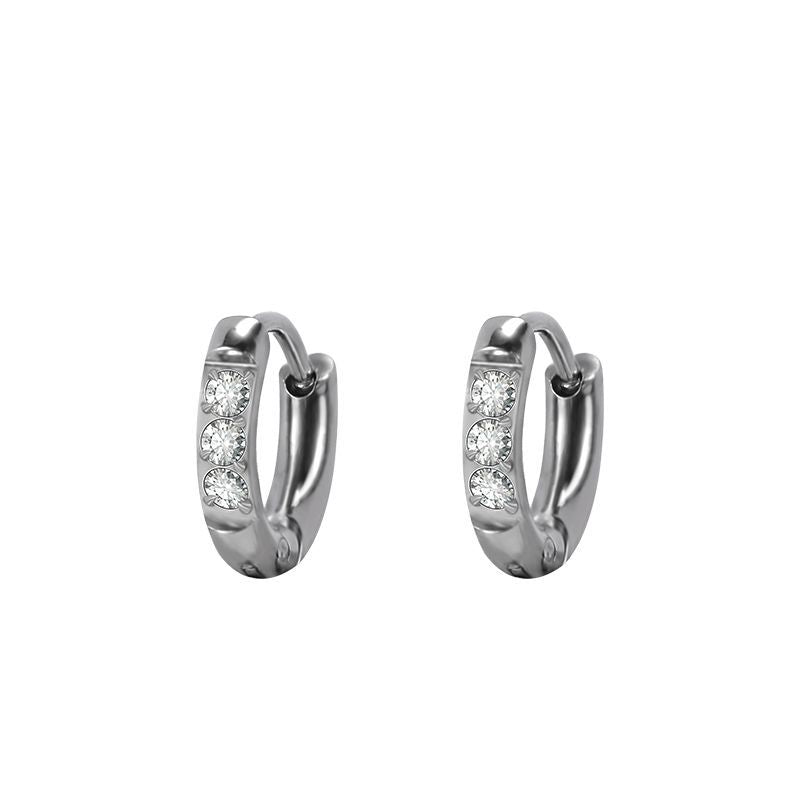 Wholesale Stainless Steel Diamond Silver Couple Earrings